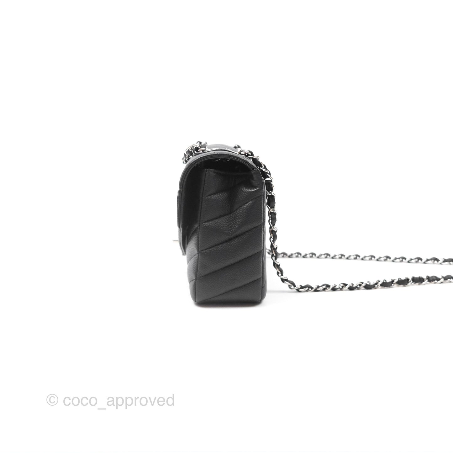 Chanel Chevron Flap Bag Black Caviar Silver Hardware