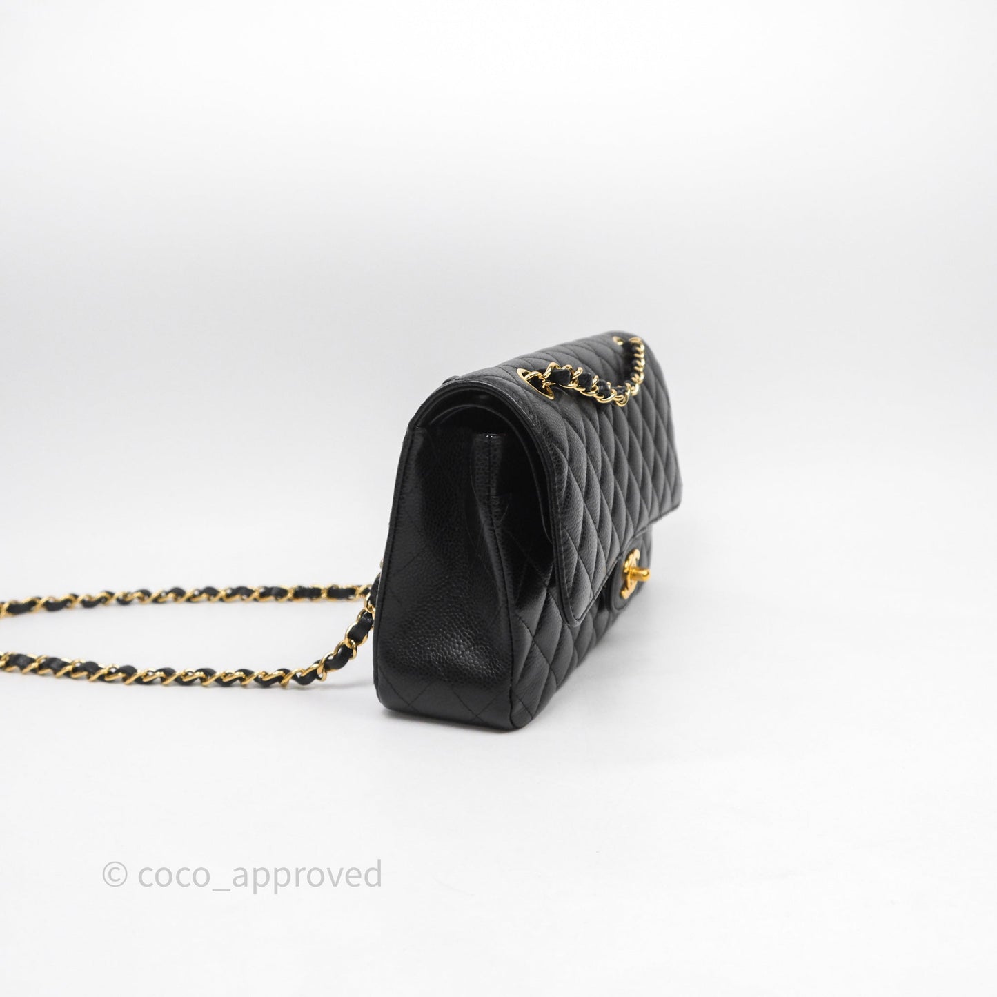 Chanel Classic M/L Medium Flap Quilted Black Caviar Gold Hardware