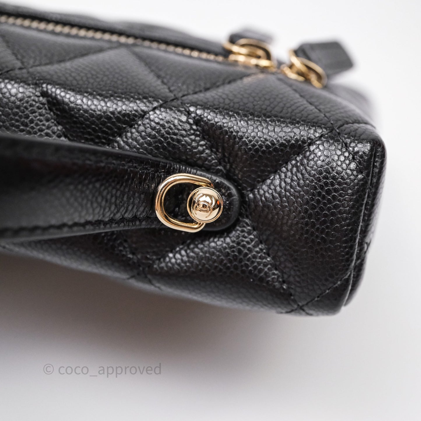 Chanel Top Handle Long Vanity with Chain Black Caviar Gold Hardware