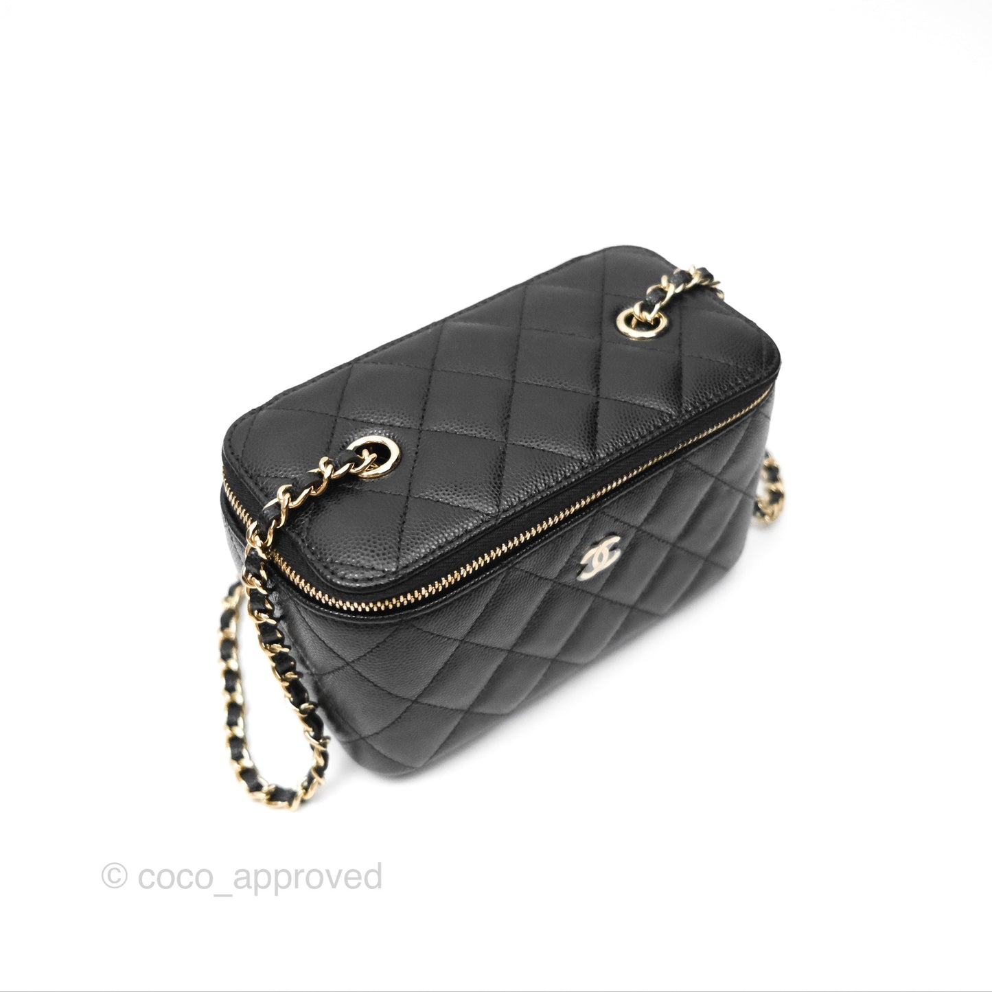 Chanel Vanity Rectangular With Chain Black Caviar Gold Hardware