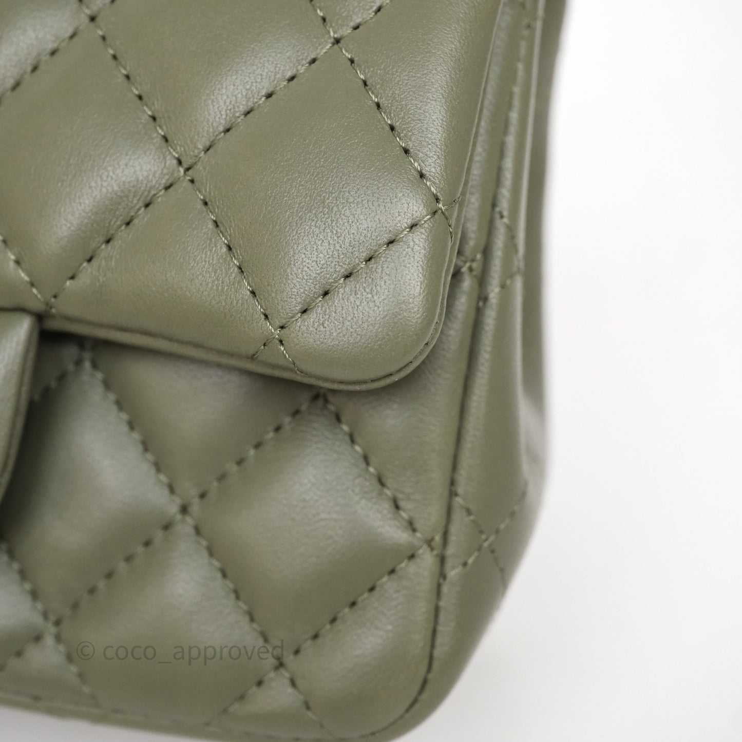 Chanel Quilted Mini Square Olive Green Lambskin Gold Hardware