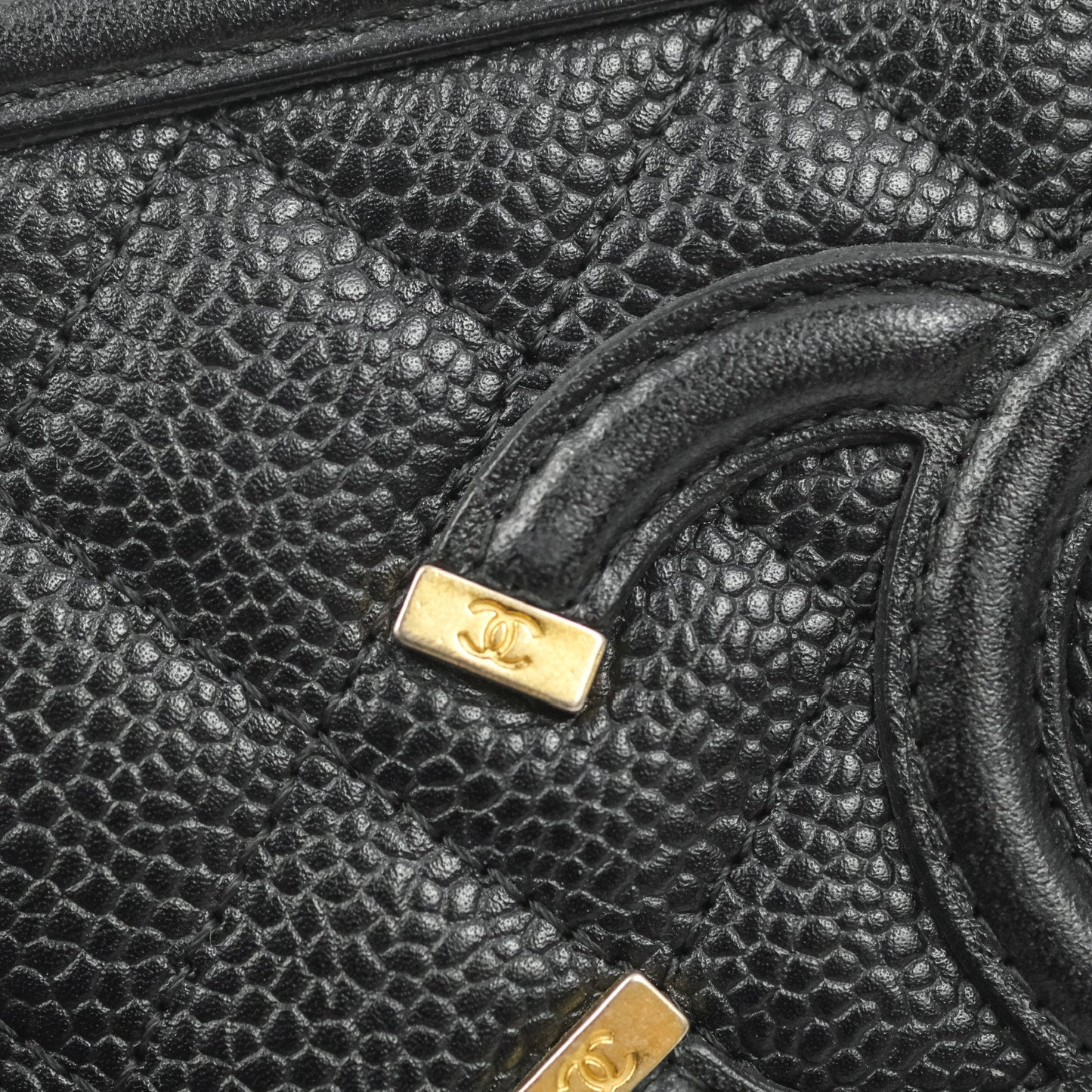 Chanel CC Filigree Vanity Clutch With Chain Caviar Black Aged Gold Hardware