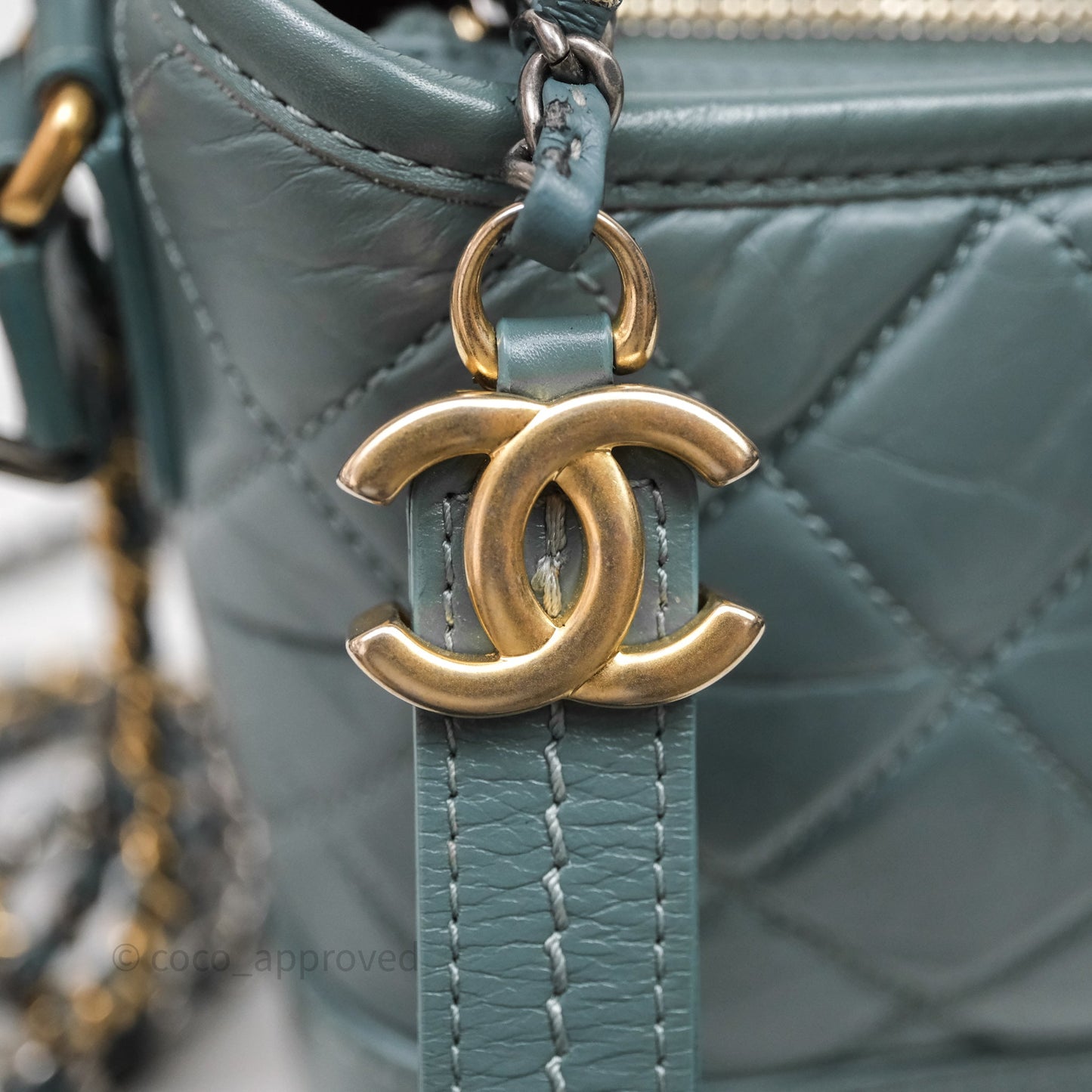 Chanel Small Gabrielle Hobo Quilted Grey Green Aged Calfskin