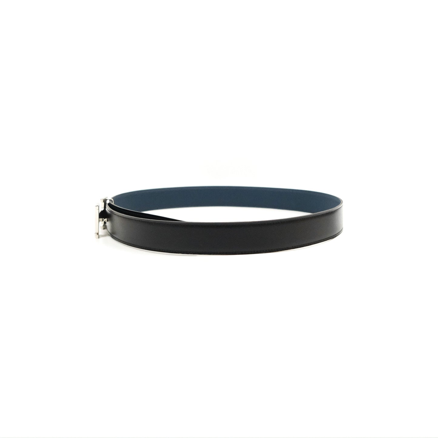 Hermès H Silver Belt Buckle & Reversible Blue Black