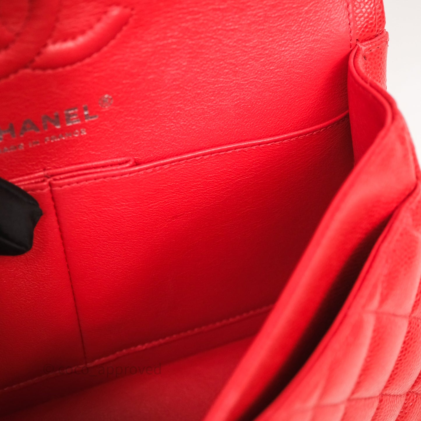 Chanel Small Classic Flap Quilted Red Caviar Silver Hardware