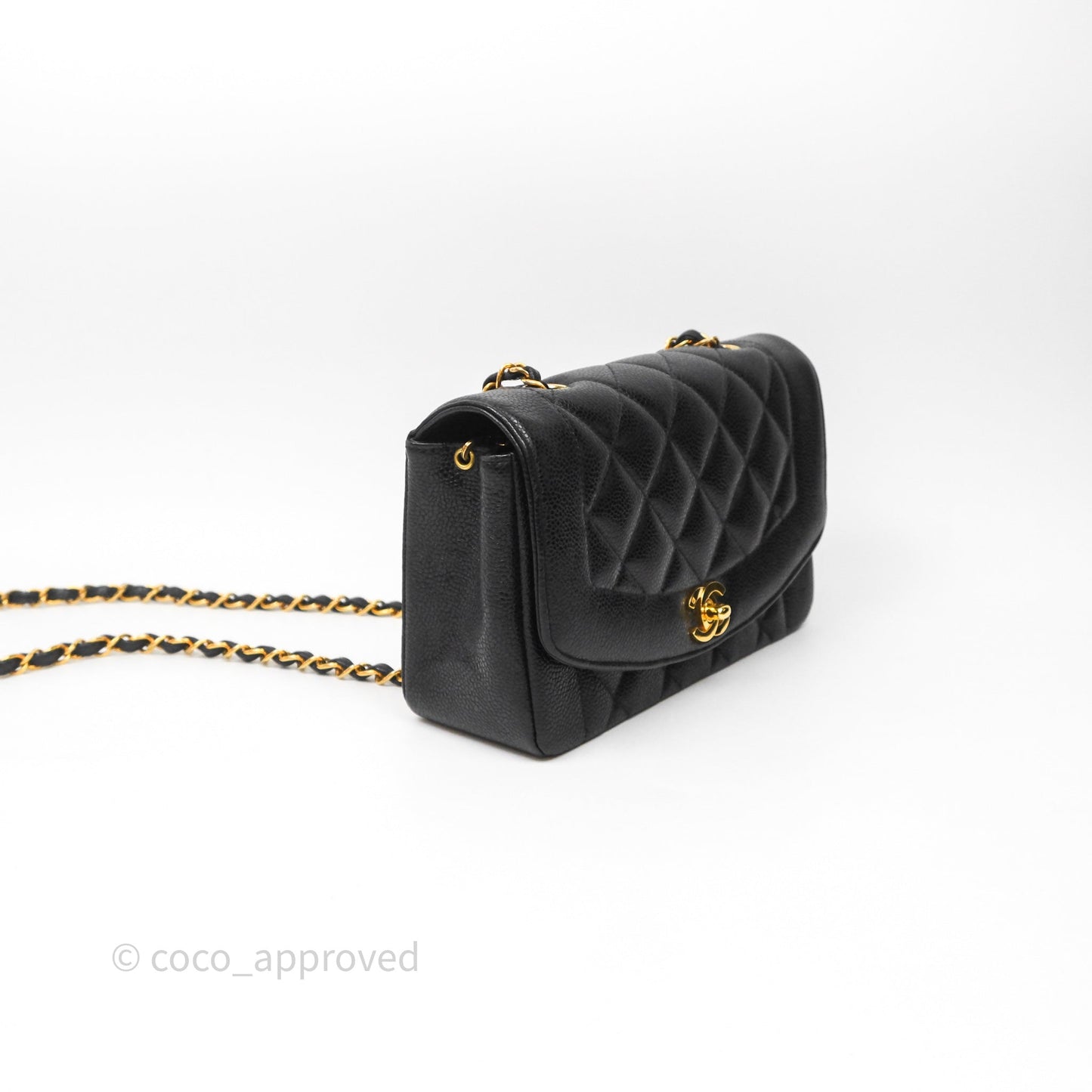 Chanel Vintage Small Classic Diana Flap Bag Black Caviar 24K Gold Hardware