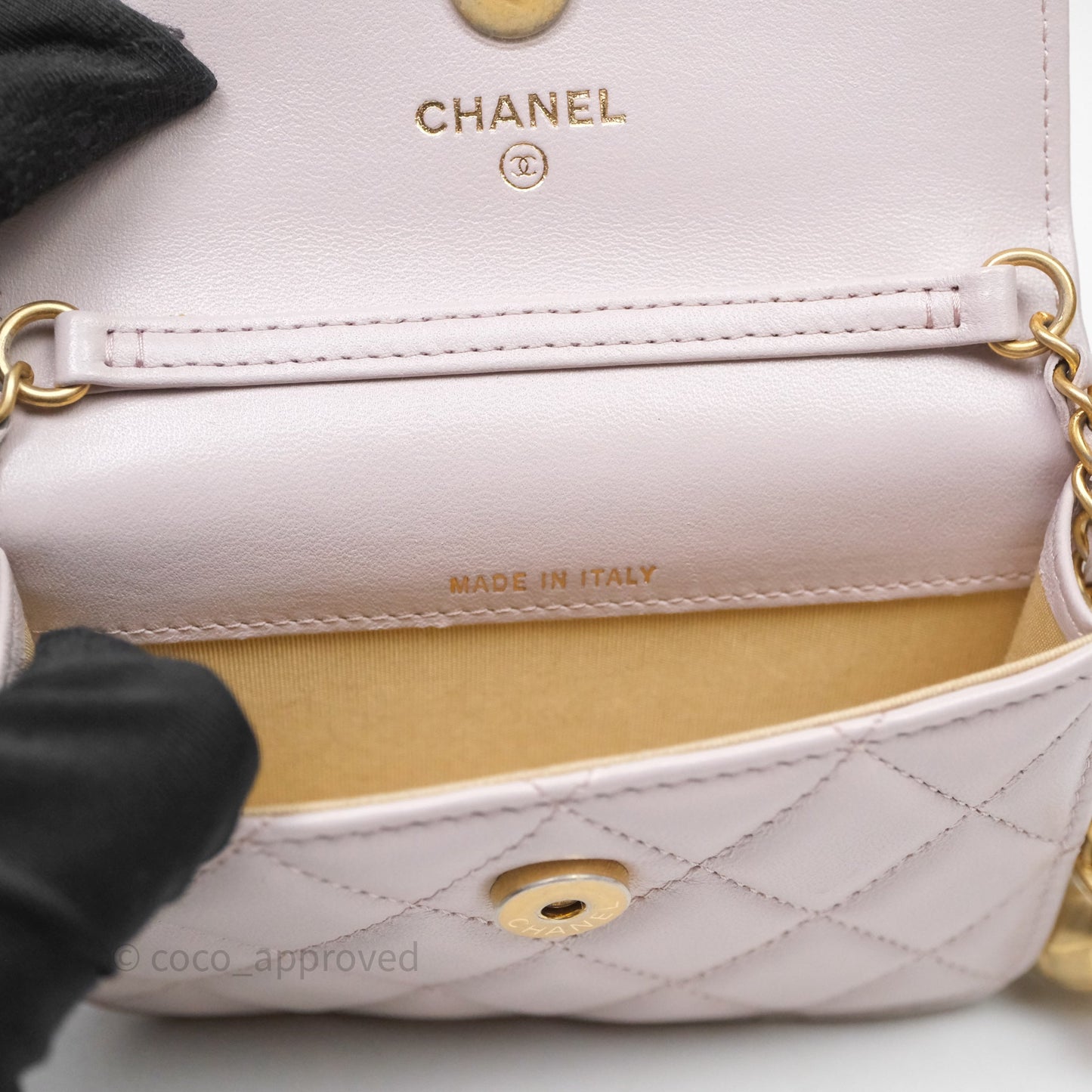 Chanel Pearl Crush Mini Clutch Belt Bag Lilac Lambskin Aged Gold Hardware