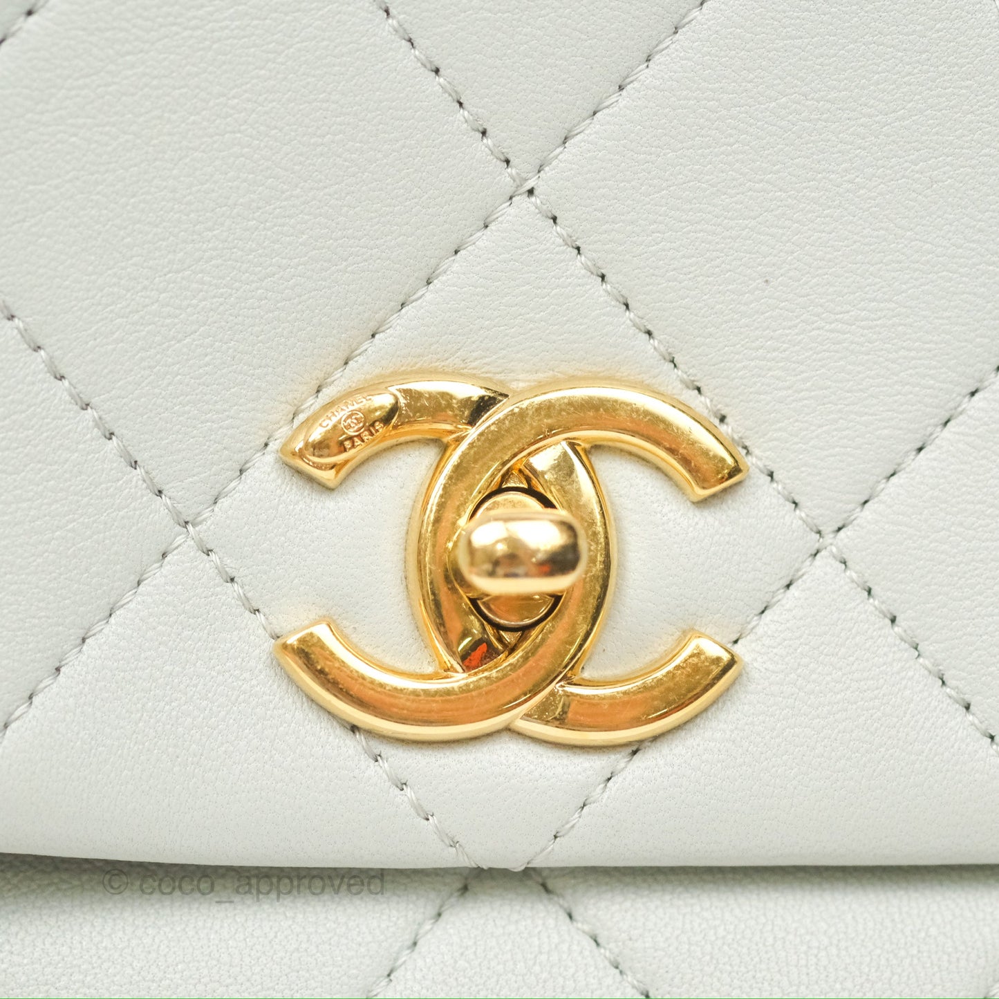 Chanel Chain Handle Flap Light Grey Calfskin Aged Gold Hardware