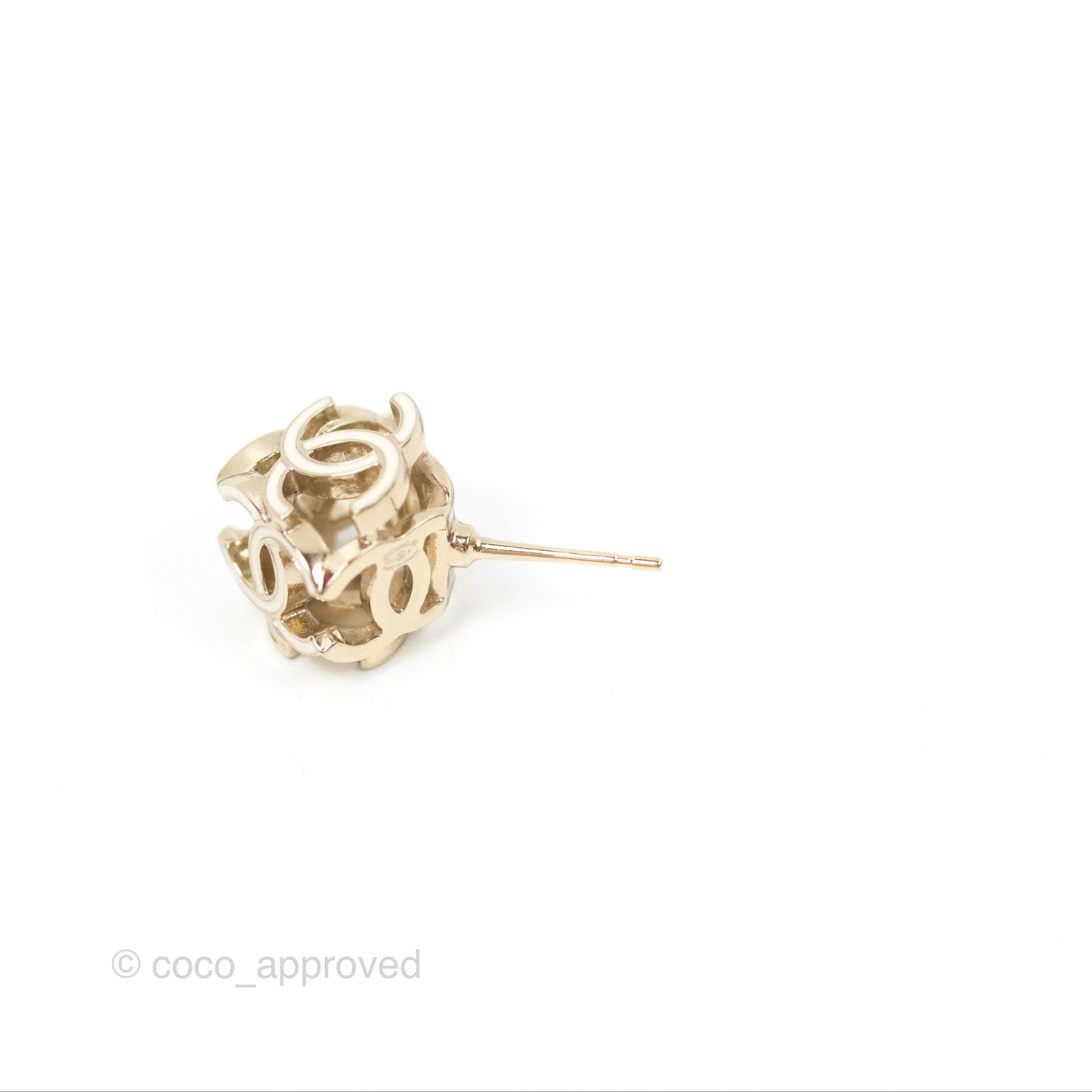 Chanel CC Gold/White Cube Earrings Gold Tone 22K