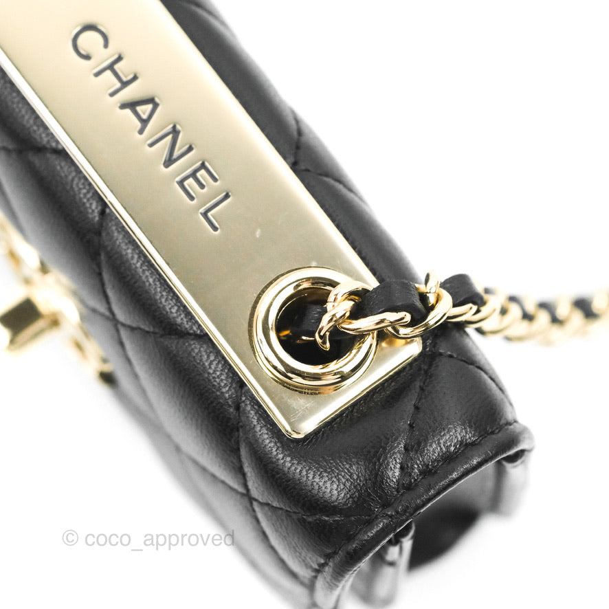 Chanel Mini Quilted Trendy CC Card Holder With Chain Black Lambskin Gold Hardware