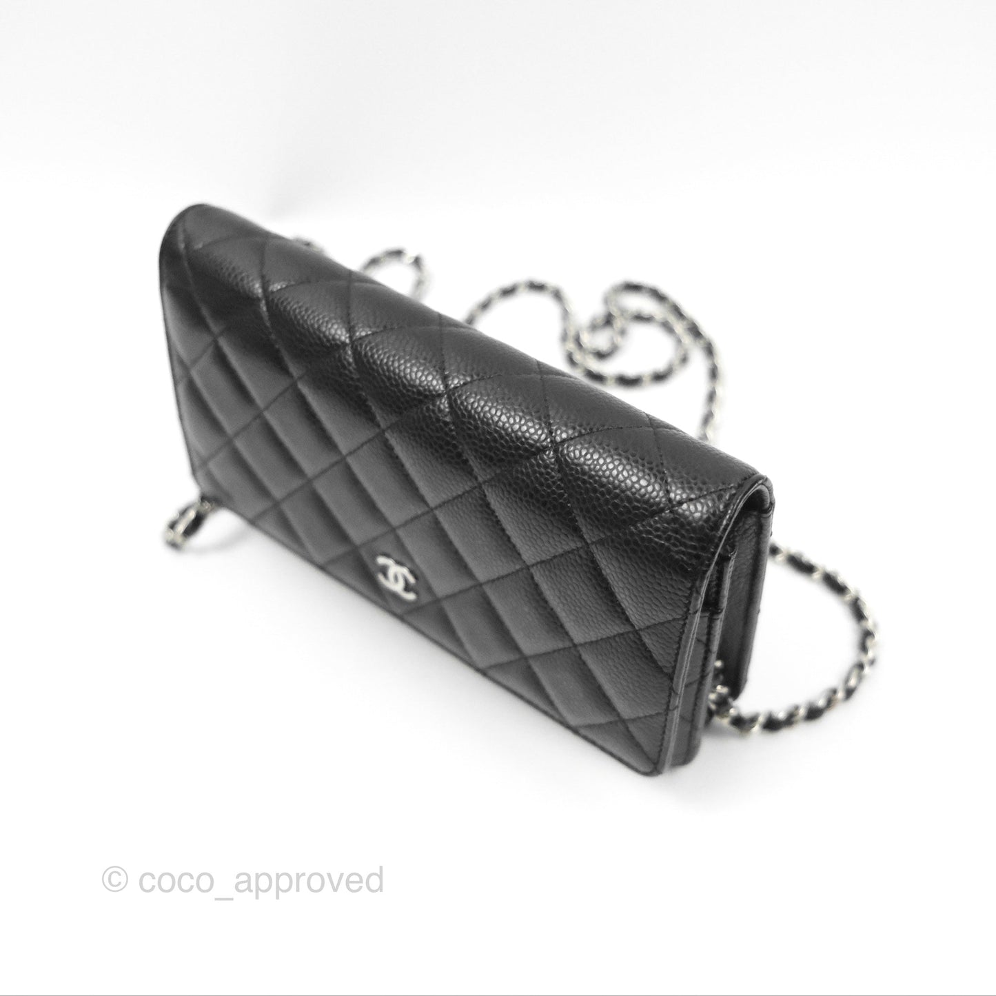 Chanel Quilted Classic Wallet On Chain WOC Black Caviar Silver Hardware