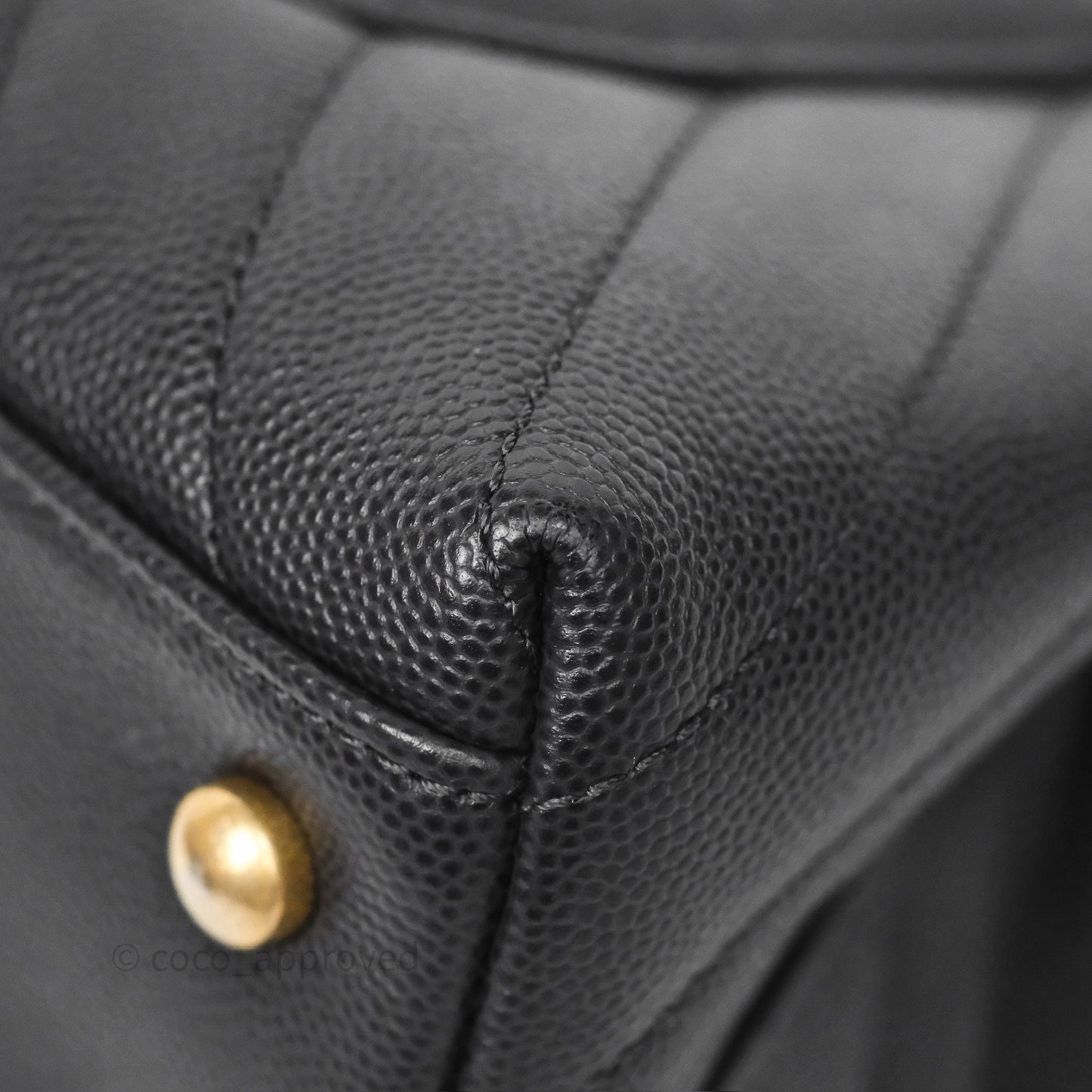 Chanel Small Coco Handle Chevron Dark Grey Caviar Aged Gold Hardware