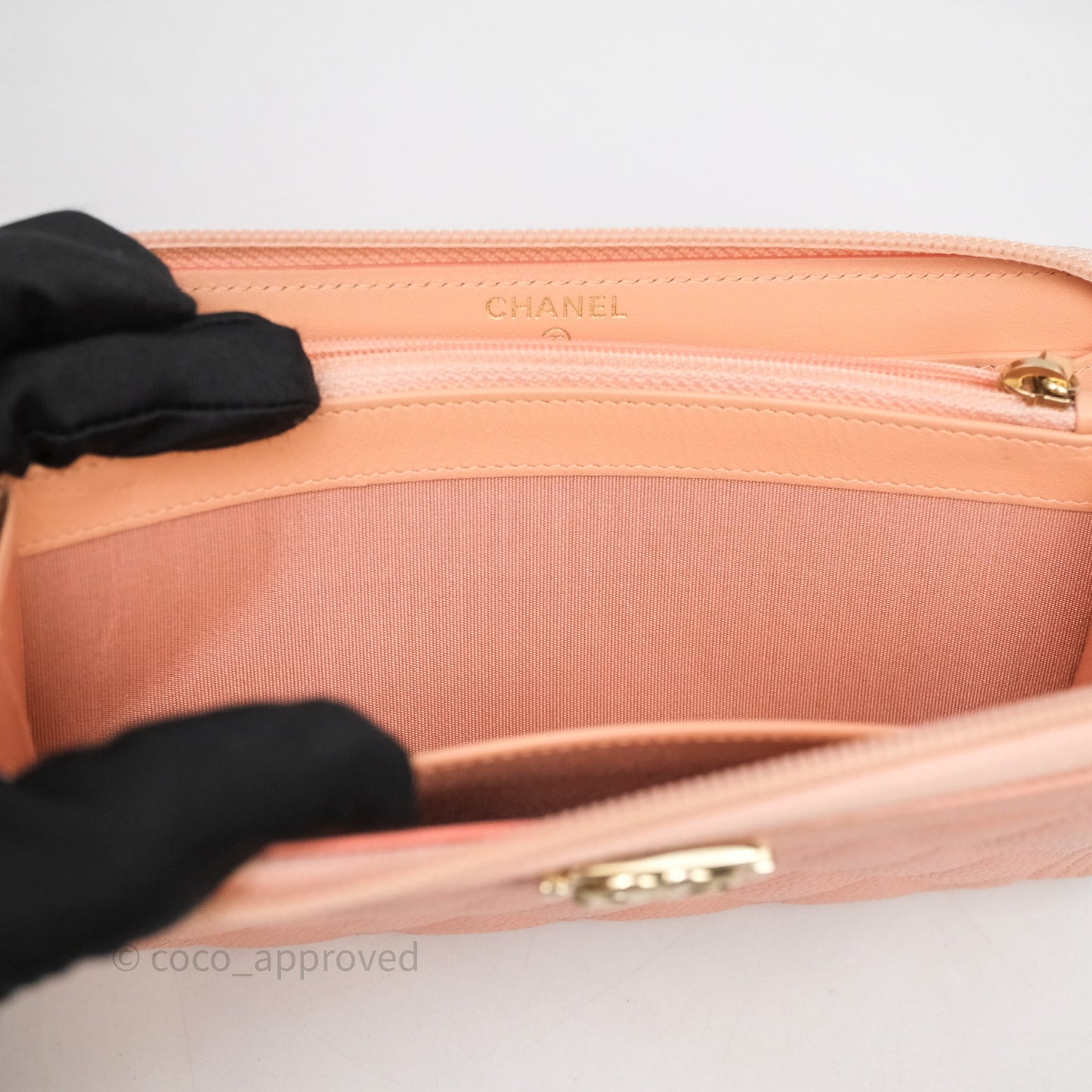 Chanel Boy Zip Long Wallet Pink Caviar Gold Hardware