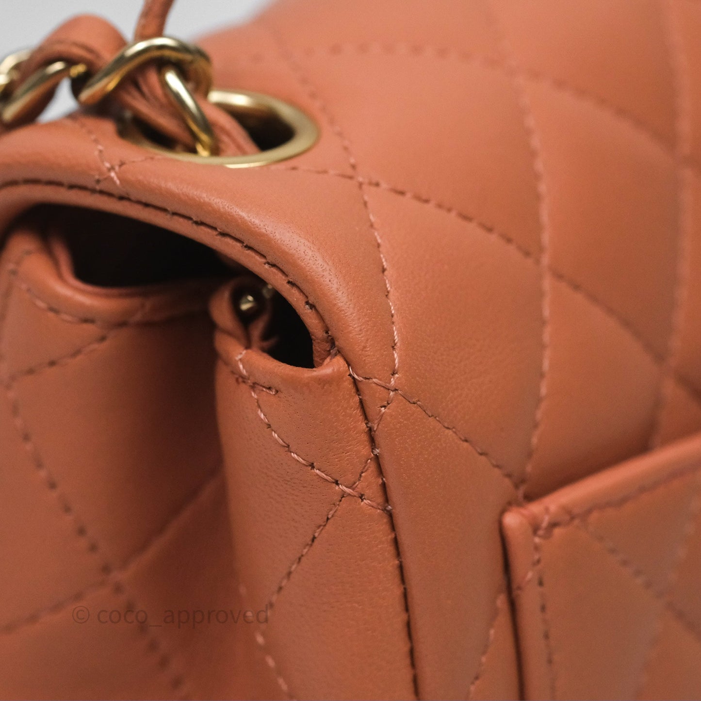 Chanel Mini Square Flap Quilted Dark Beige Lambskin Gold Hardware