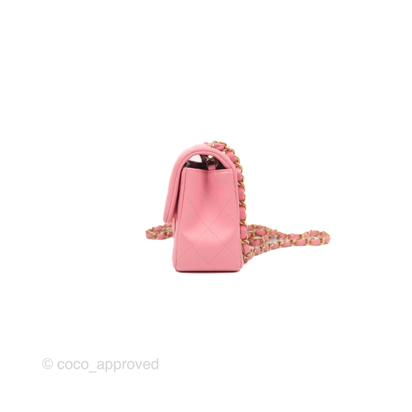 Chanel Quilted Mini Rectangular Flap Pink Lambskin Aged Gold Hardware