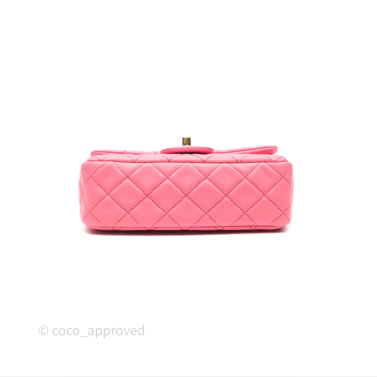 Chanel Mini Rectangular Pearl Crush Quilted Pink Lambskin Aged Gold Hardware