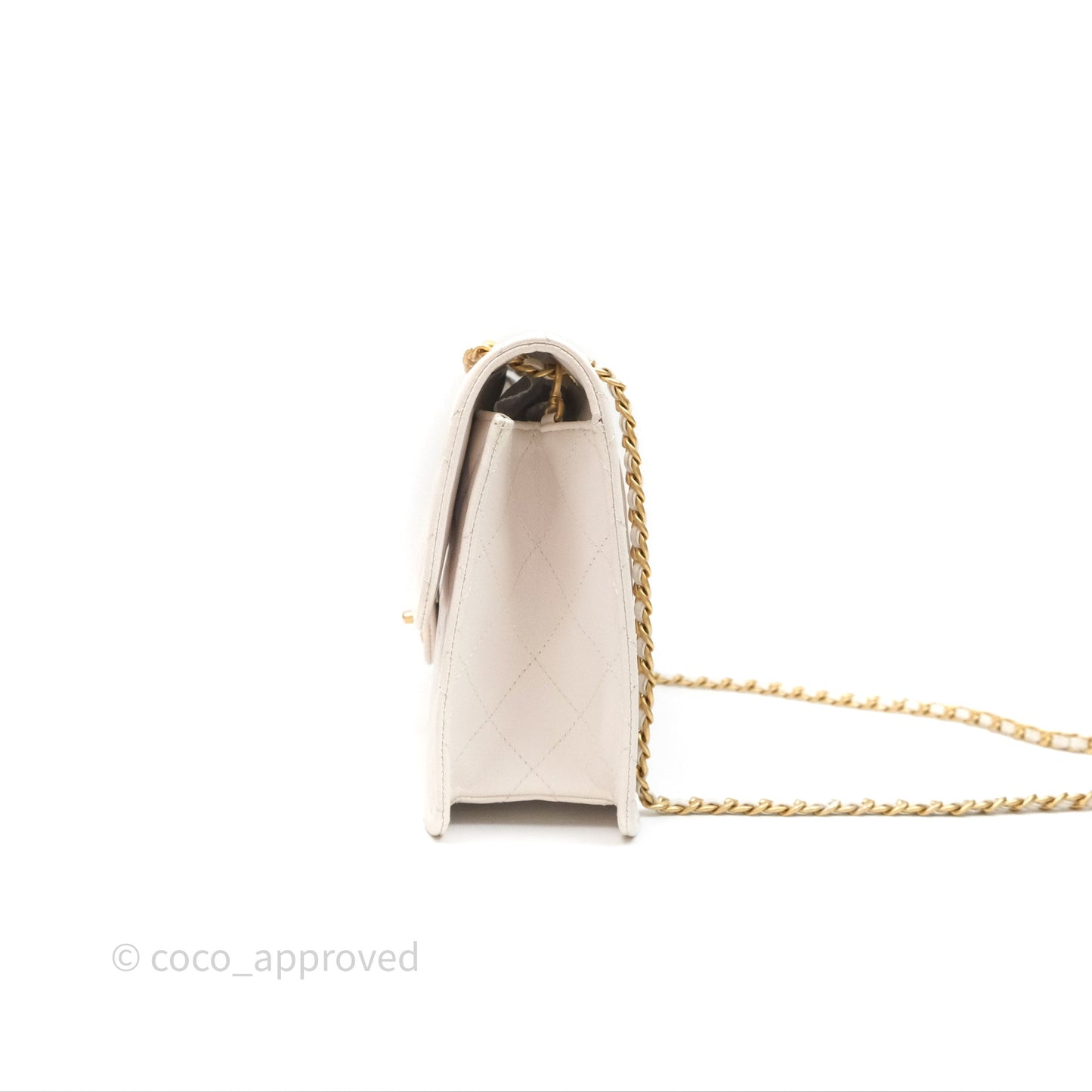 Chanel Large Quilted Sweet Classic Flap White Caviar Aged Gold Hardware
