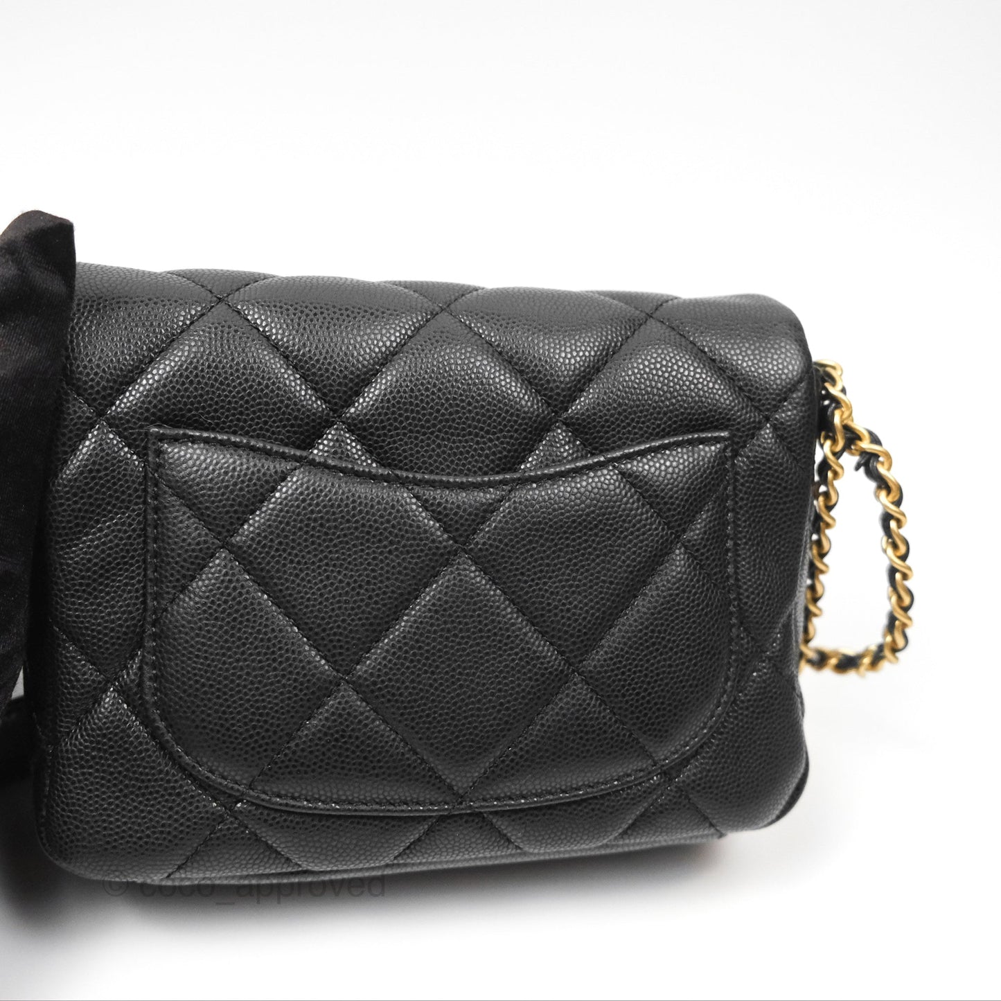 Chanel Mini Flap with Coin Charm Black Caviar Aged Gold Hardware 22A