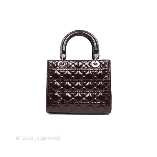 Christian Dior Medium Lady Dior Burgundy Patent Silver Hardware
