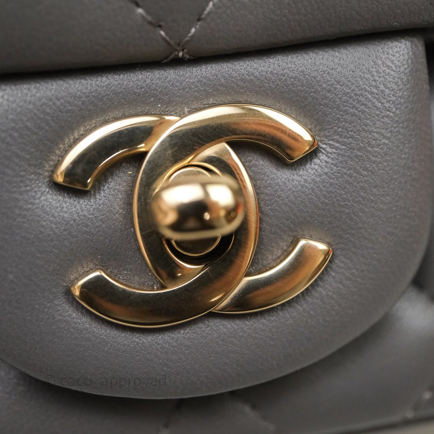 Chanel Mini Square Quilted Grey Lambskin Gold Hardware
