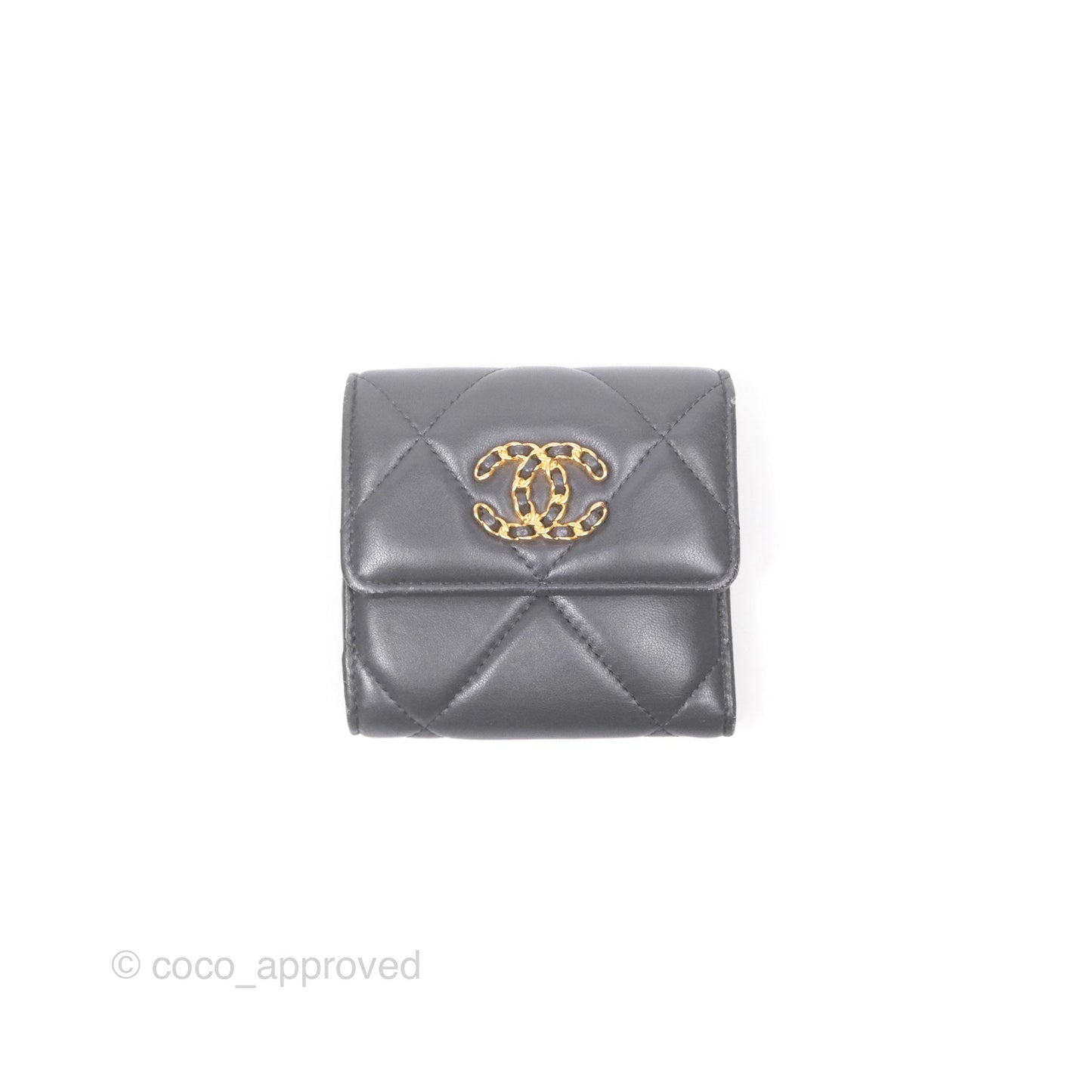 Chanel 19 Short Flap Wallet Grey Gold Hardware