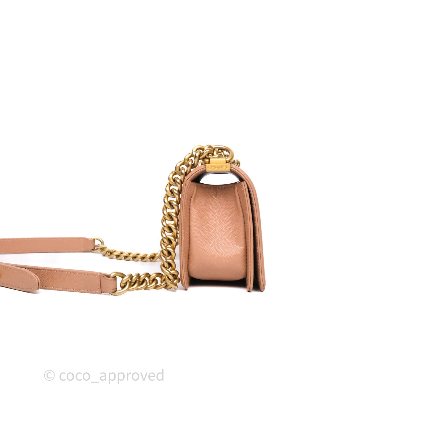 Chanel Small Boy Caviar Beige Pink Bag Aged Gold Hardware