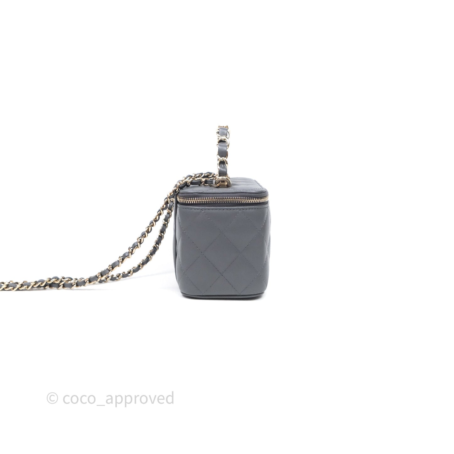 Chanel Vanity Rectangular Top Handle Grey Lambskin Gold Hardware