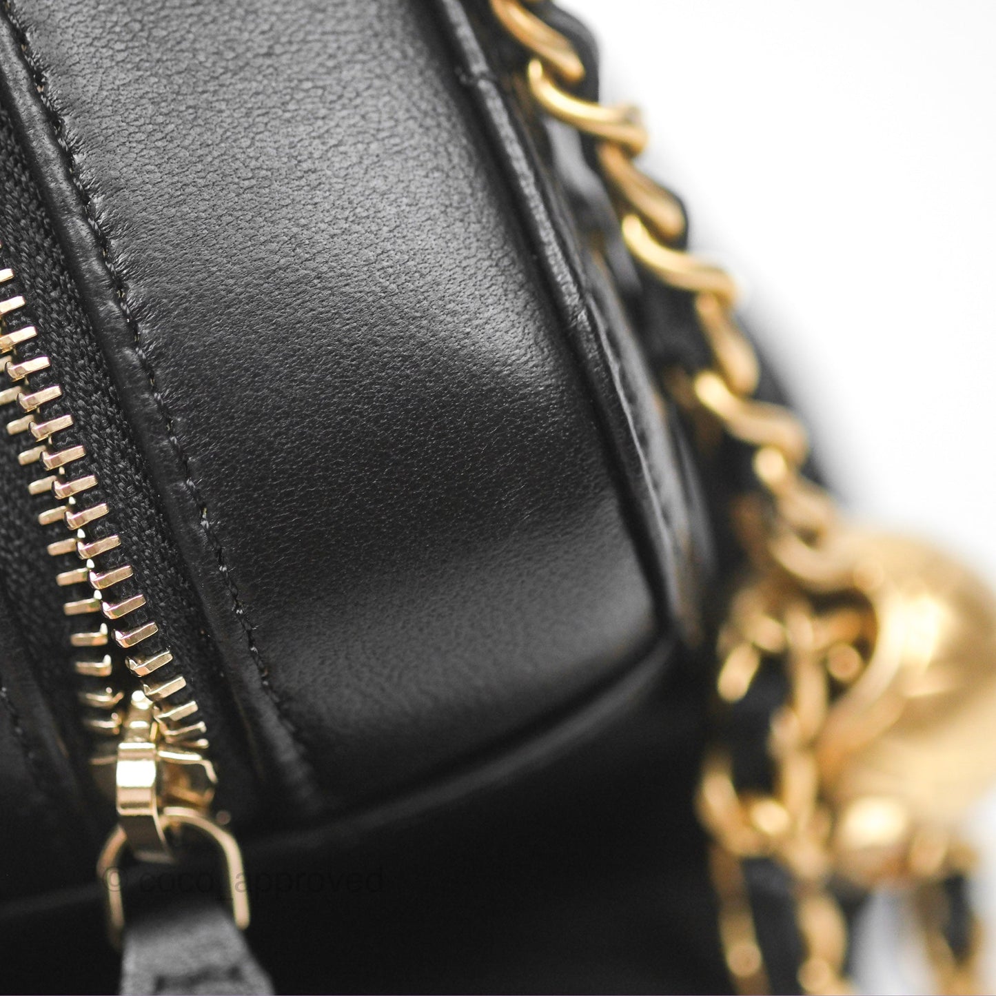 Chanel Pearl Crush Mini Camera Case Quilted Black Lambskin Aged Gold Hardware