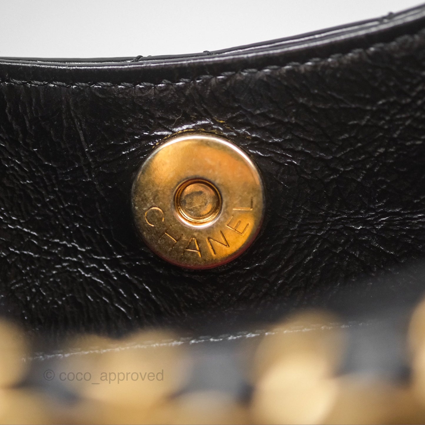 Chanel Medium Quilted Wavy CC Hobo Black Patent Aged Gold Hardware