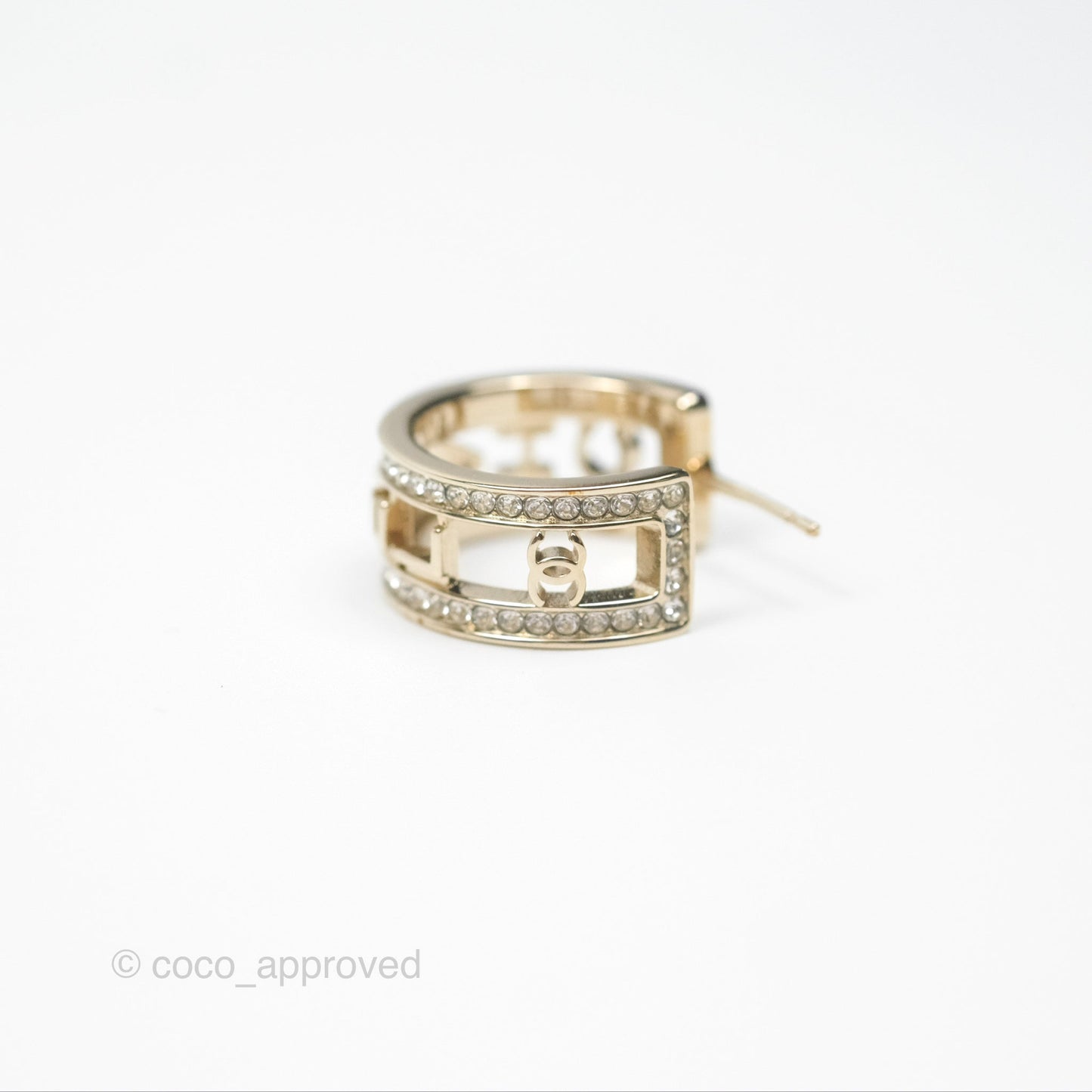 Chanel Logo Crystal Hoop Earrings Gold Hardware 21V