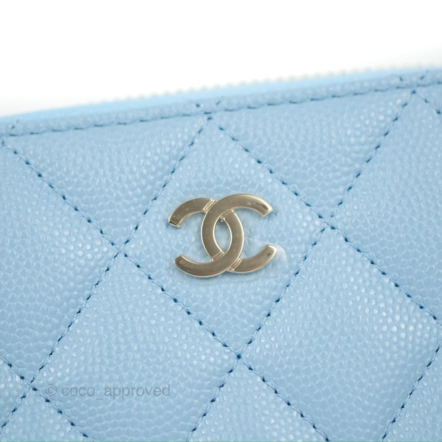 Chanel Classic Zipped Coin Purse Quilted Blue Caviar Gold Hardware