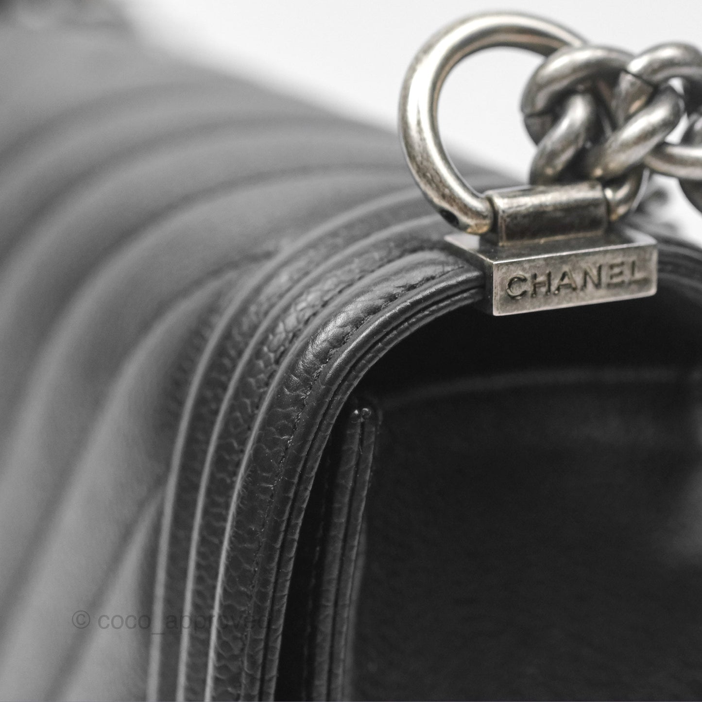 Chanel Medium Boy Chevron Black Caviar Ruthenium Hardware