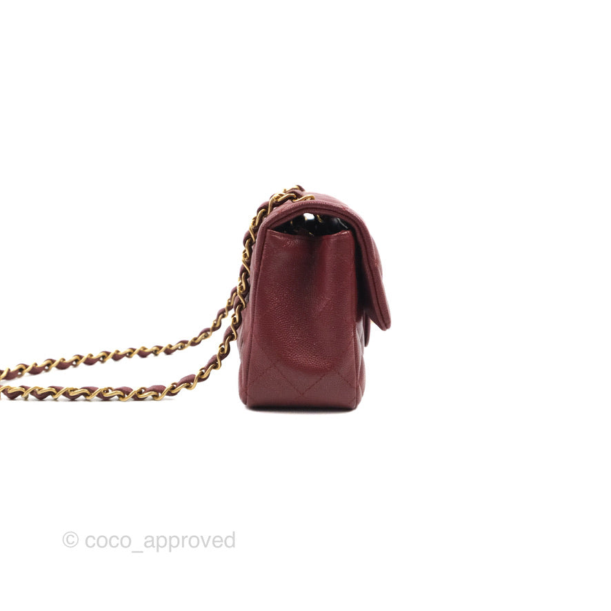 Chanel Classic Quilted Mini Rectangular Flap Iridescent Burgundy Caviar Aged Gold Hardware