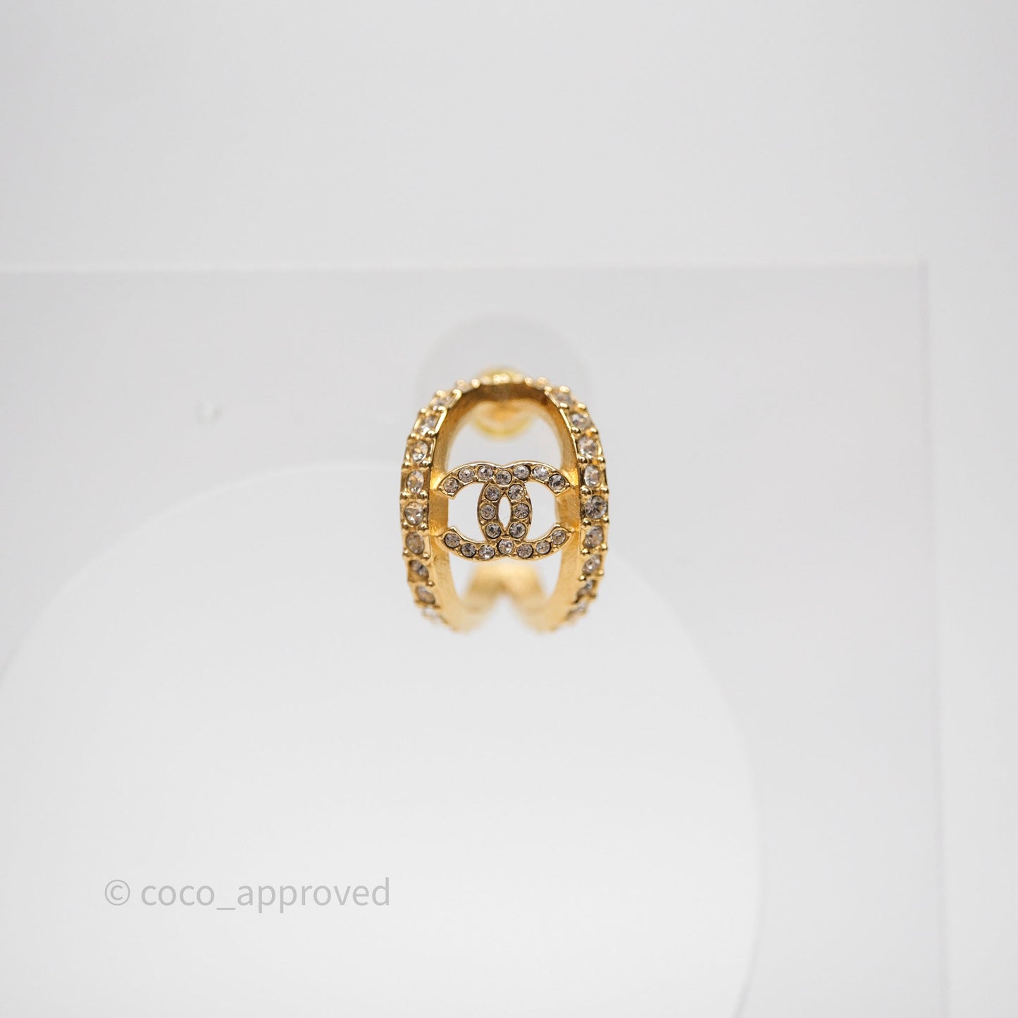 Chanel Hoop CC Crystal Earrings Gold Tone 22A