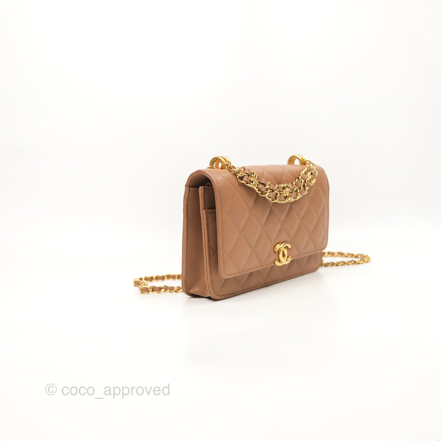 Chanel Coco First Wallet On Chain WOC Dark Beige Caviar Gold Hardware 22K