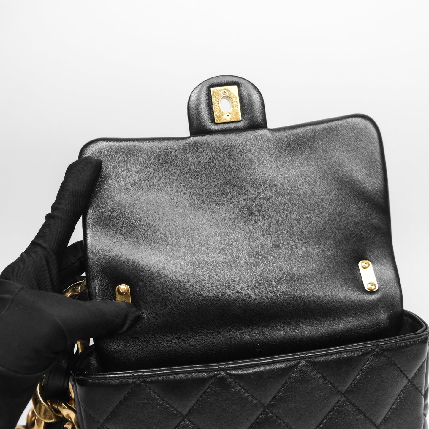 Chanel Small Funky Town Black Lambskin Aged Gold Hardware