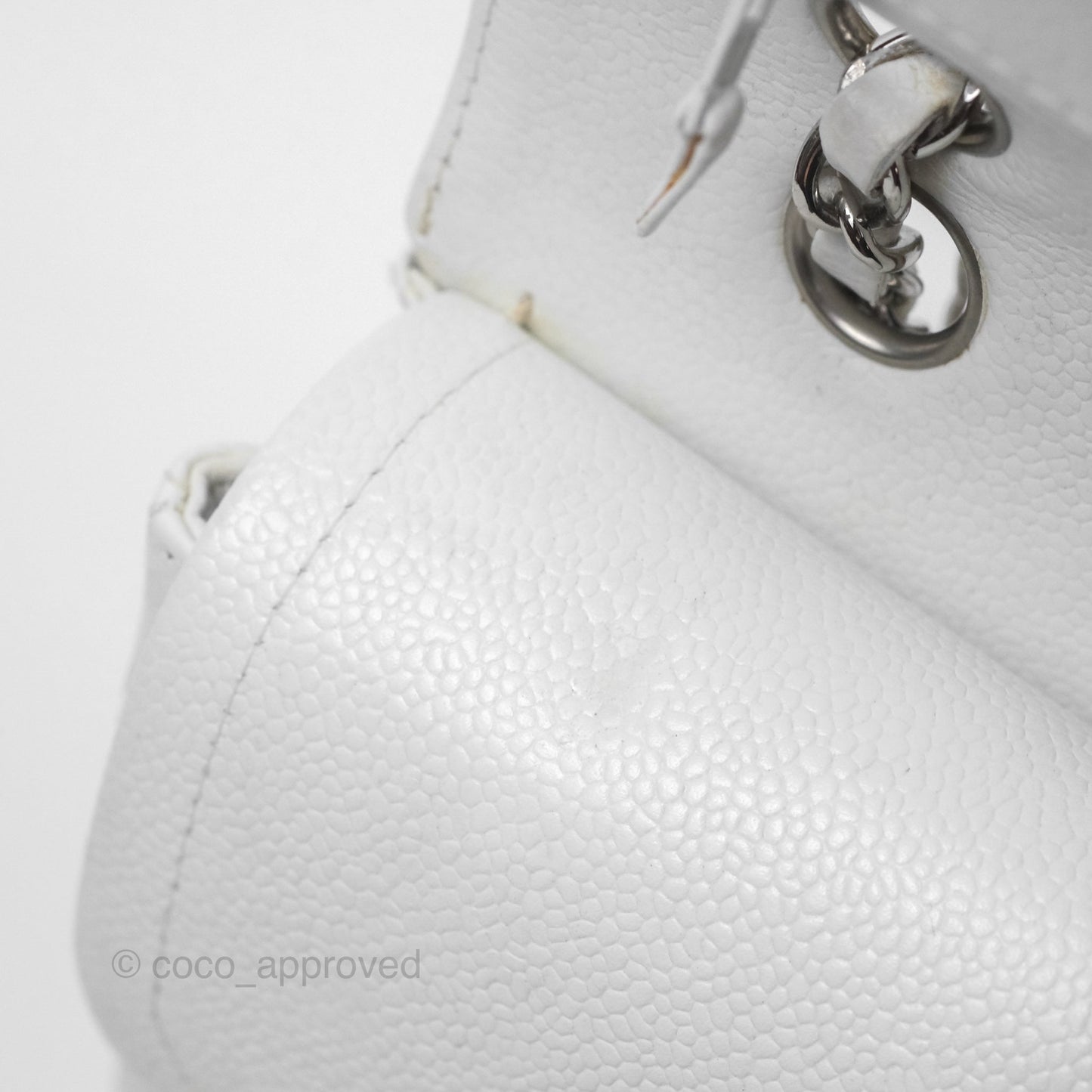 Chanel Classic M/L Medium Double Flap White Caviar Silver Hardware
