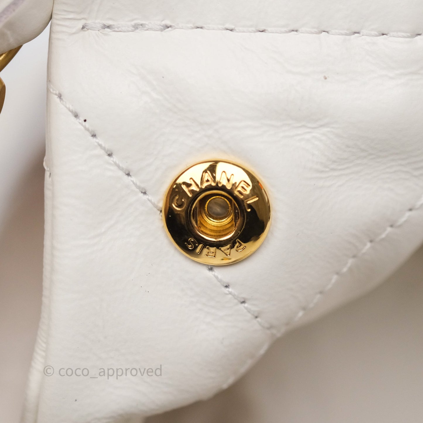 Chanel 22 Small White Aged Calfskin Black Logo Aged Gold Hardware
