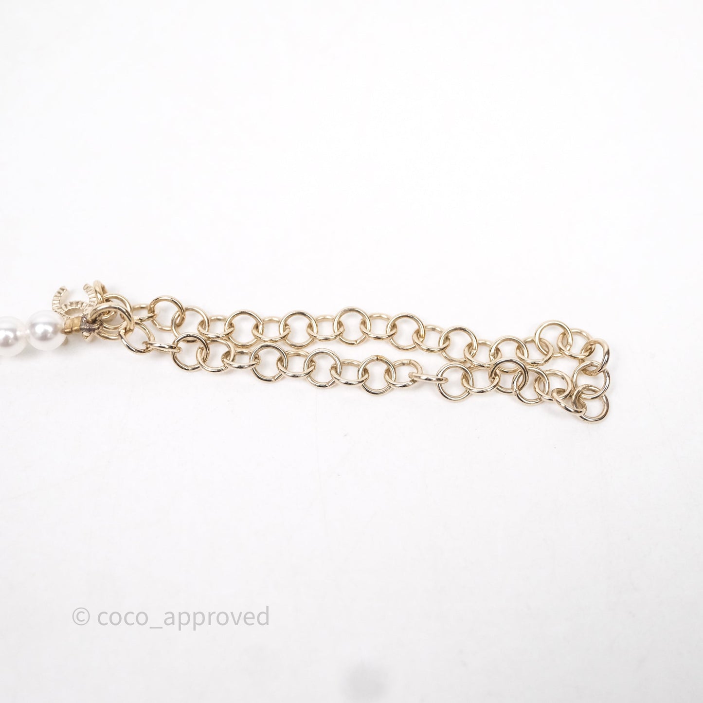 Chanel Ribbon Black Leather Pearl Chain Choker Gold Tone 22S