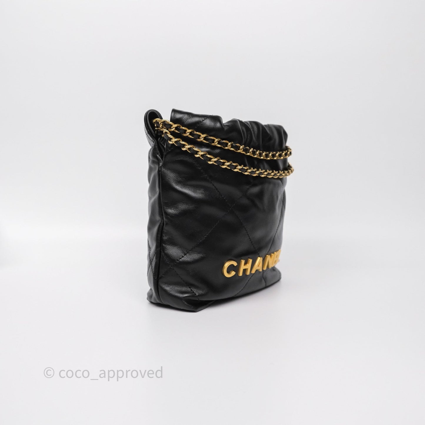 Chanel 22 Mini Bag Black Crumpled Calfskin Aged Gold Hardware