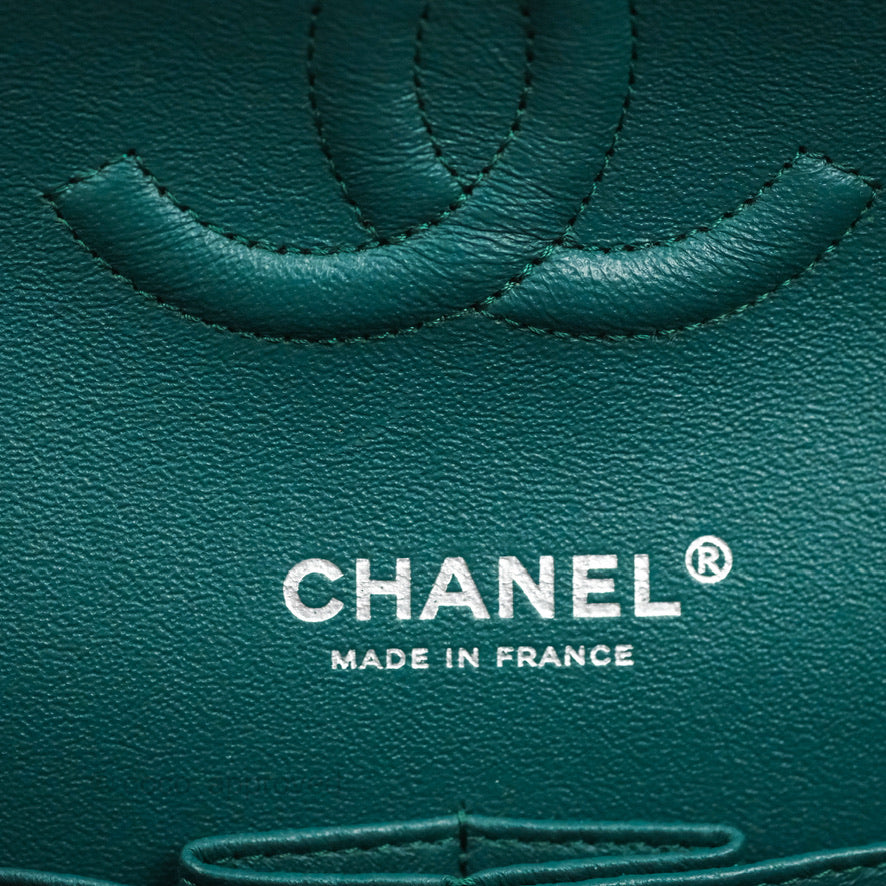 Chanel Classic M/L Medium Flap Quilted Teal Caviar Silver Hardware
