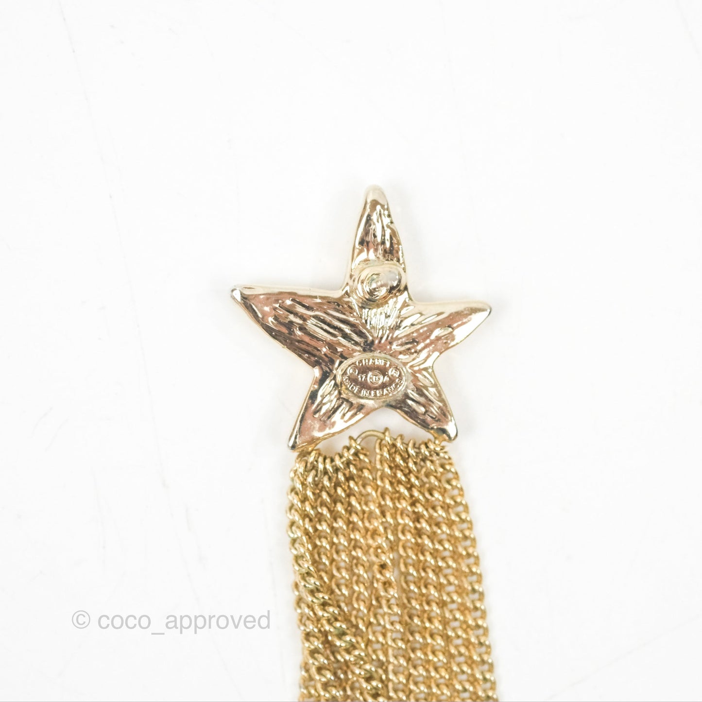 Chanel CC Crystal Star Drop Earrings Gold Tone 17A