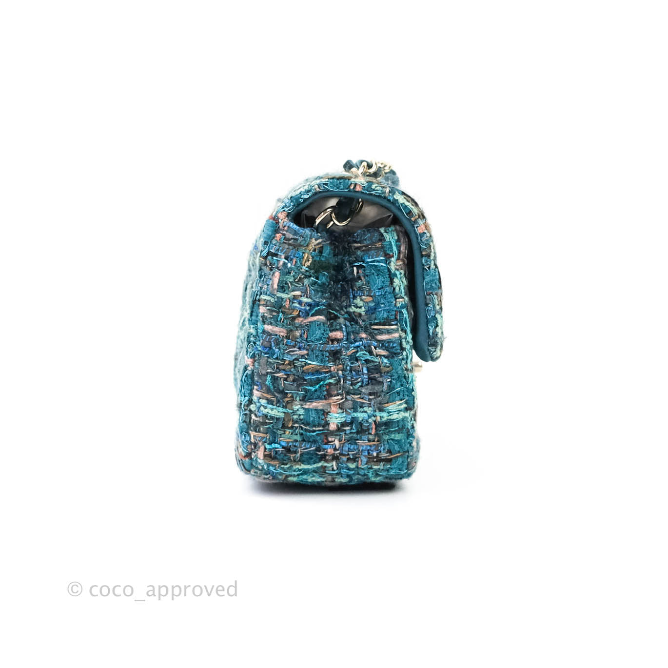 Chanel Quilted Mini Rectangular Turquoise Tweed Gold Hardware