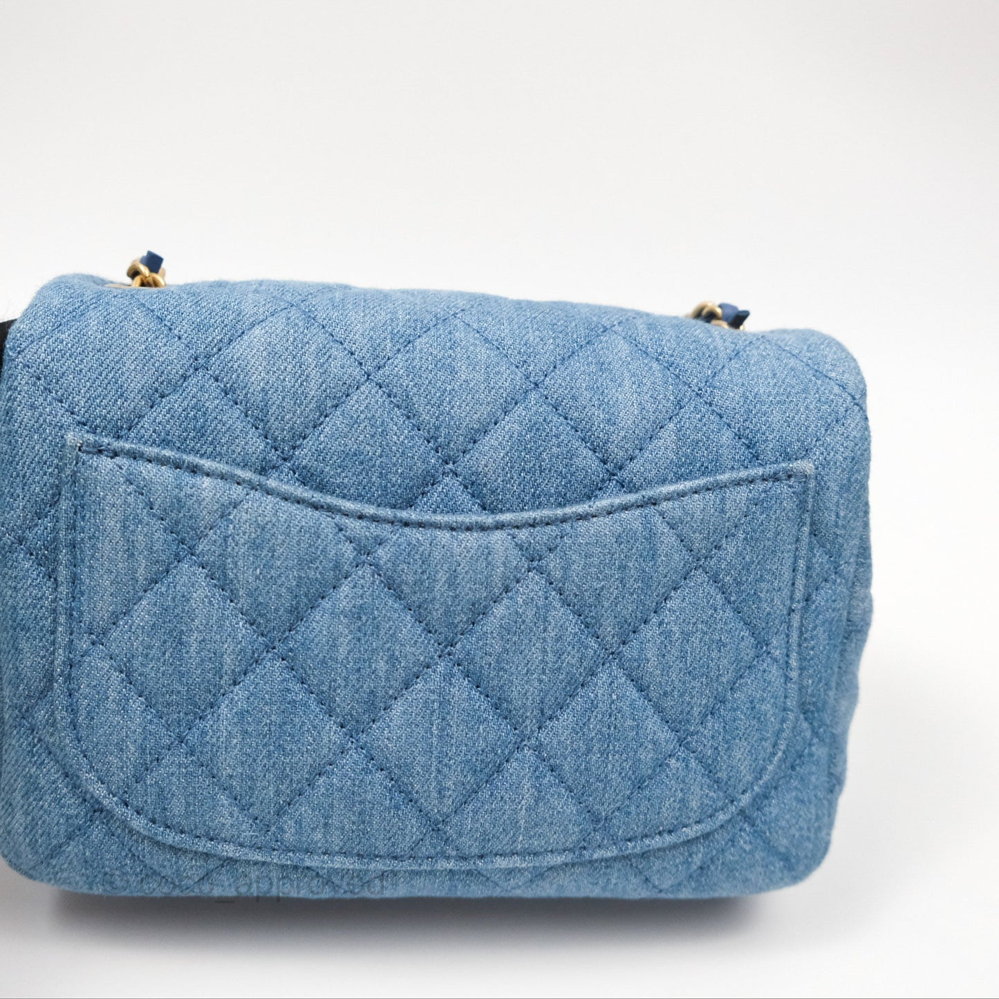 Chanel Mini Square Pearl Crush Quilted Denim Aged Gold Hardware
