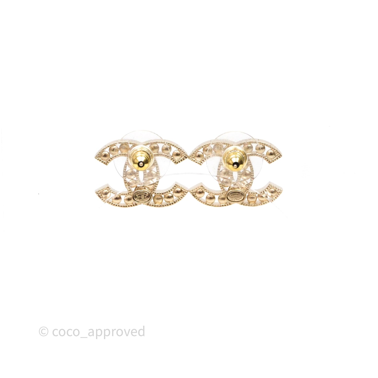 Chanel Pearl CC Earrings Gold Tone 21B