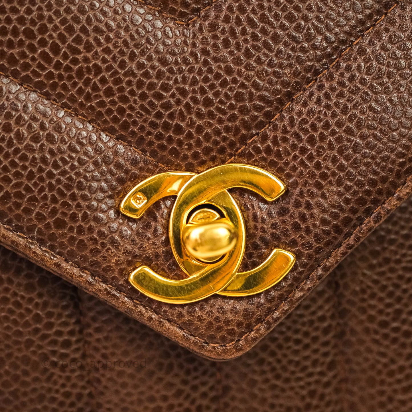Chanel Vintage Caviar Chevron Flap Bag 24K Brown Gold Hardware