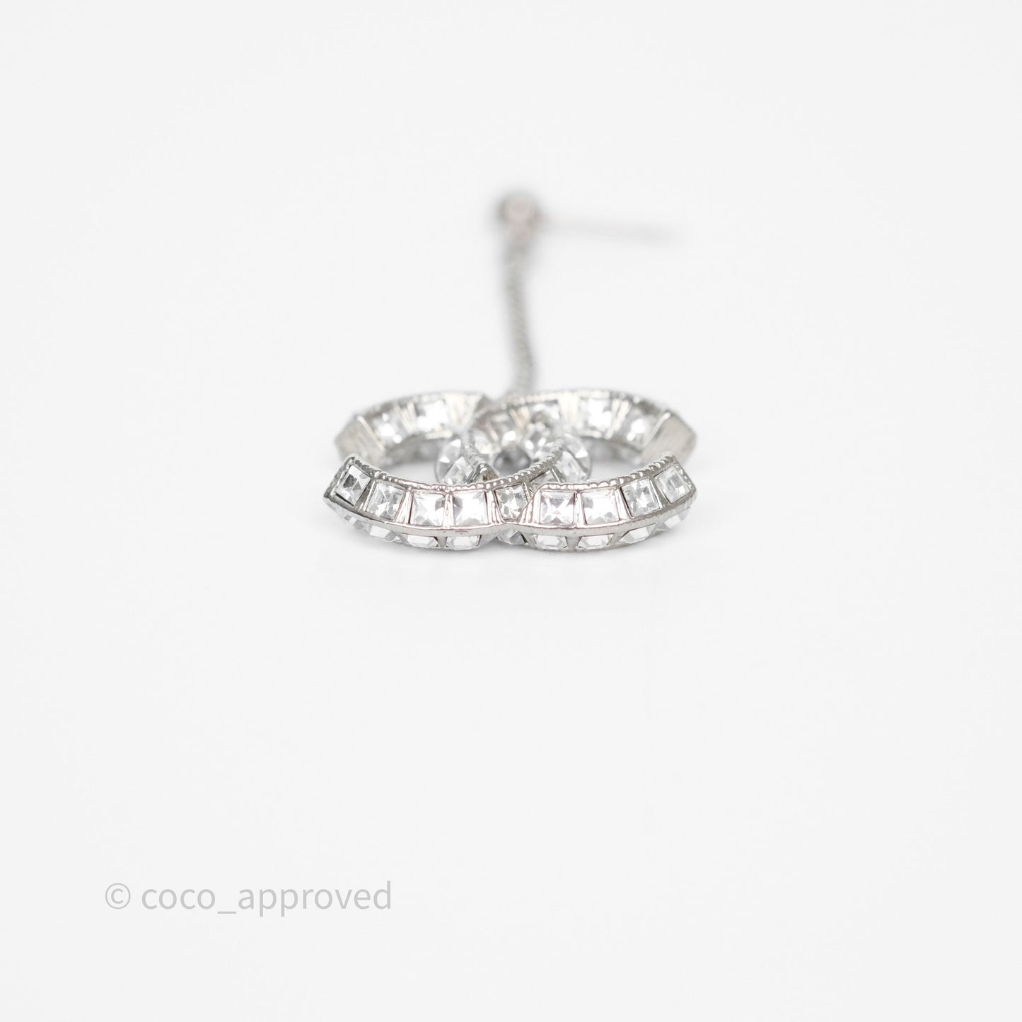 Chanel CC Crystal Long Drop Earrings Silver Tone 21V