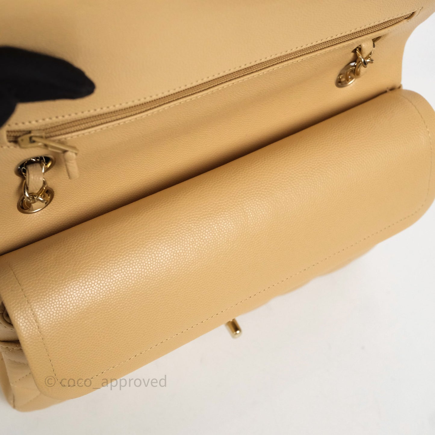 Chanel Classic M/L Medium Flap Quilted Beige Caviar Gold Hardware