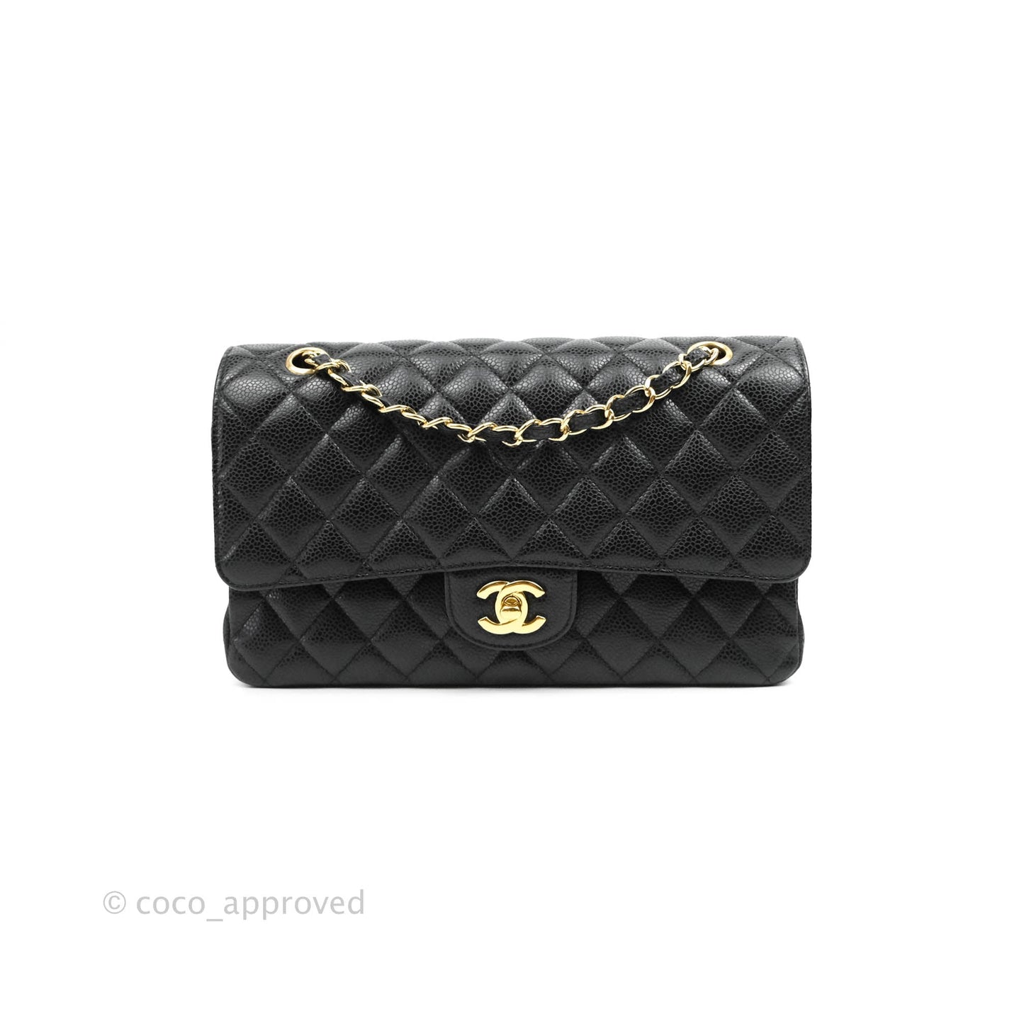 Chanel Quilted M/L Medium Double Flap Black Caviar Gold Hardware