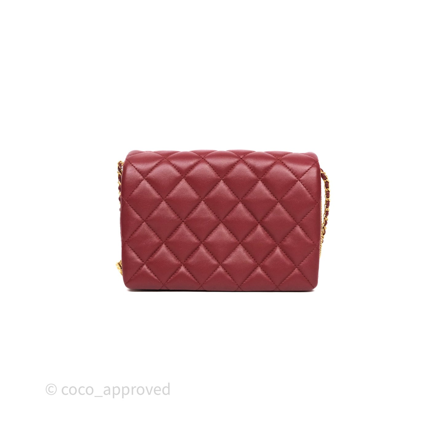 Chanel Quilted Accordion Flap Bag with Button on Chain Burgundy Lambskin Aged Gold Hardware 22A